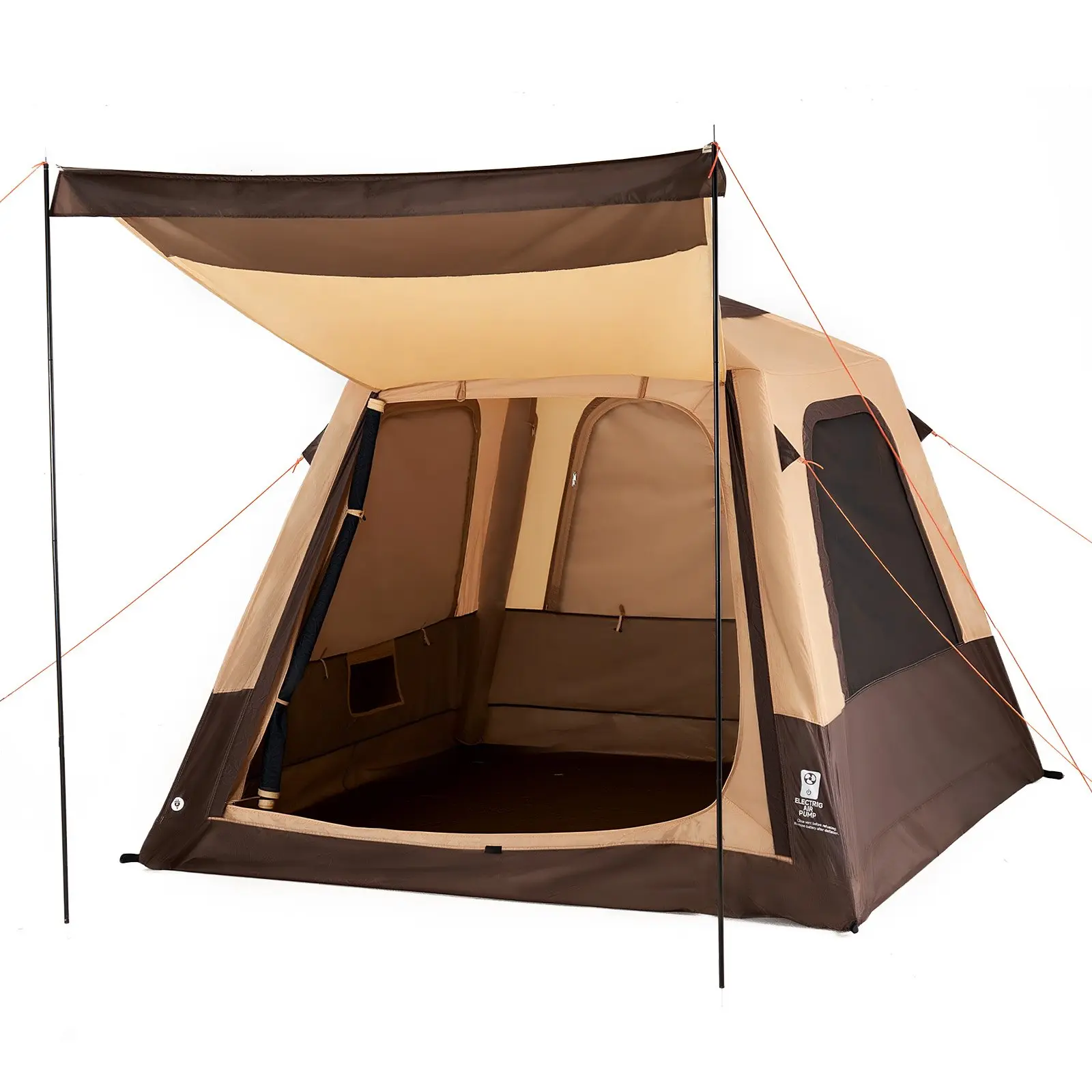 VEVOR Camping Tent, 4 Person Inflatable Cabin Tent with Rechargeable Pump, TPU Air Tube & 5 Large Mesh Windows, Portable Easy Setup Waterproof with Carry Bag for Family Outdoor Camping & Hiking, Beig