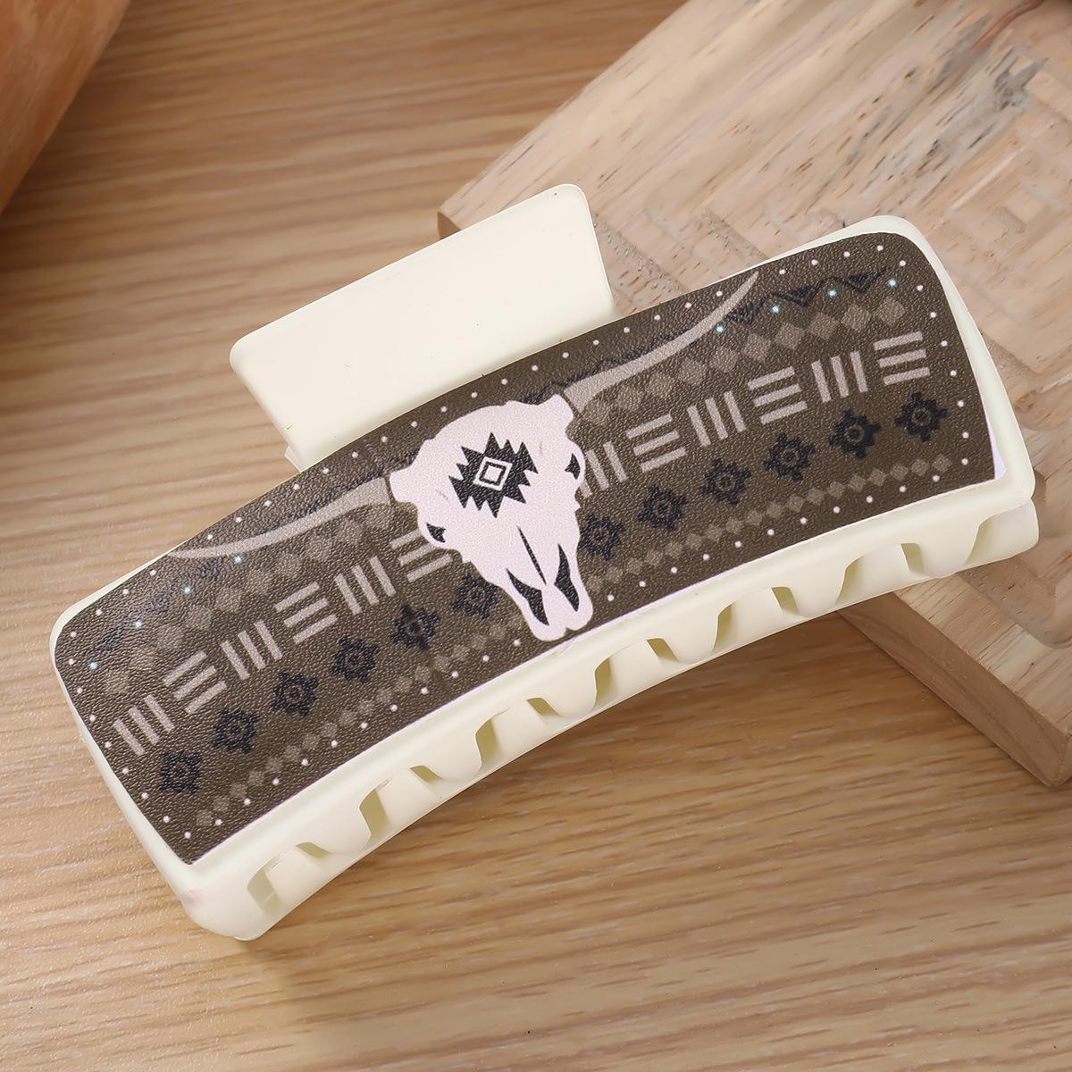 Multicolor Bull Head Square Hair Clip Style Leather PU Simple Versatile European and American Shark Clip High Ponytail Claw Clip