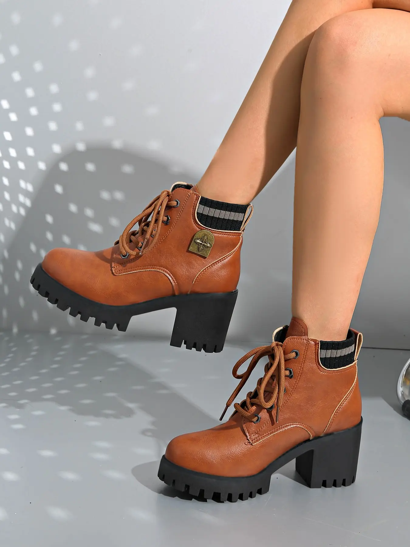 New Chunky Heel Short Women's Boots, Zipper Boots, Tie and Zip Design for Height and Slim Look, Casual Formal Shoes for Fall & Winter, PU Leather Rubber Above Ankle, Trendy Boots, Footwear Boot