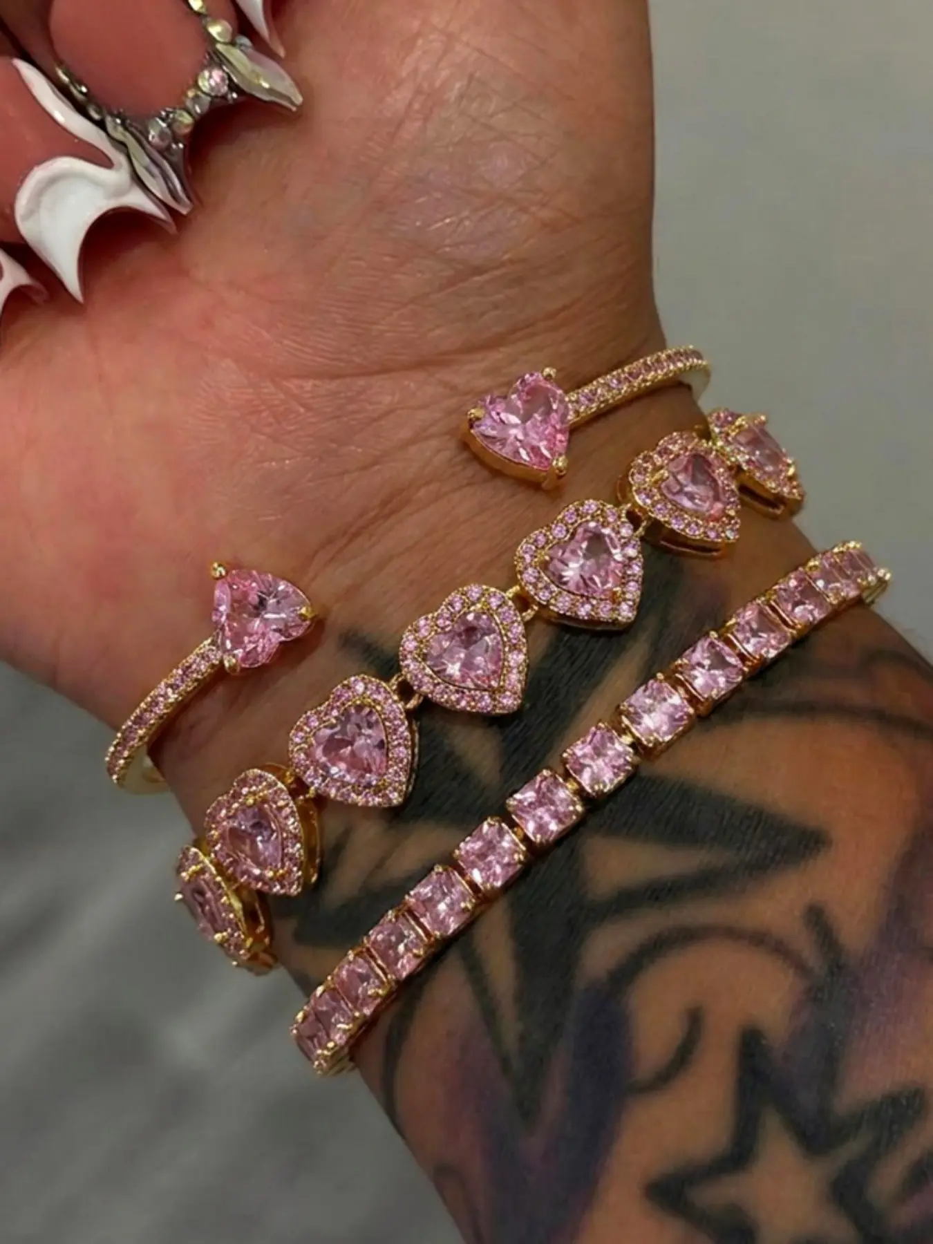 3-Piece Sweet & Adorable Heart-Shaped Waterdrop Zircon Bracelet Set, Exquisite Luxury Women's Waterproof Hypoallergenic Jewelry, Versatile Stackable Bracelets For Daily Wear & Parties, Perfect Christmas Gift, Bracelet Combination Set