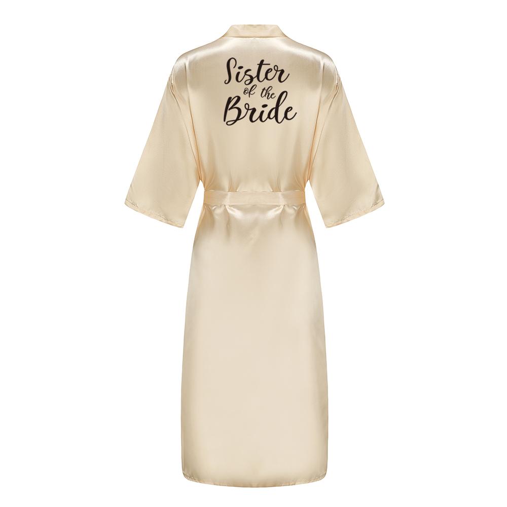 New Bridesmaid Robe With Black Letters Mother Sister of The Bride Wedding Gift Long Bathrobe Satin Kimono