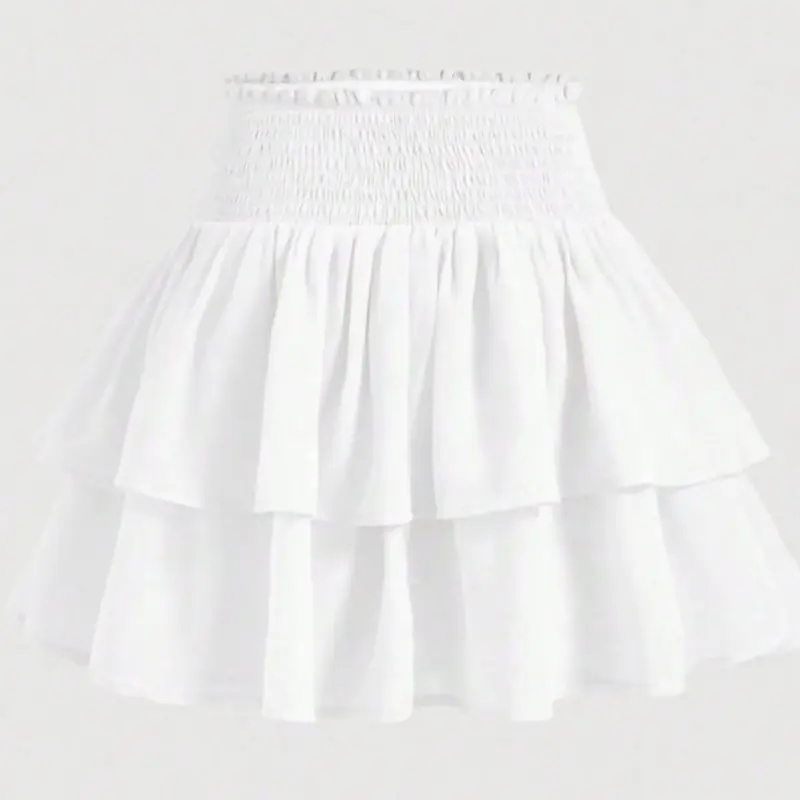 Women's Summer Double Layer Cake Skirt, High Waist Slimming Short Dress, Sweet Hot Girl Versatile Half Skirt, Elegant Lady A-Line Skirt, Cute, Solid Color Skirts