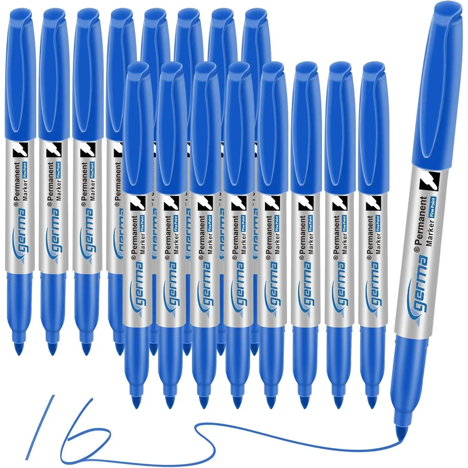 Permanent Markers Fine Point, 16 Pack Blue Fine Tip Permanent Markers Set, Quick Drying, Fade Resistant, Works  Plastic, , Stone, Metal and Glass For , Office, School