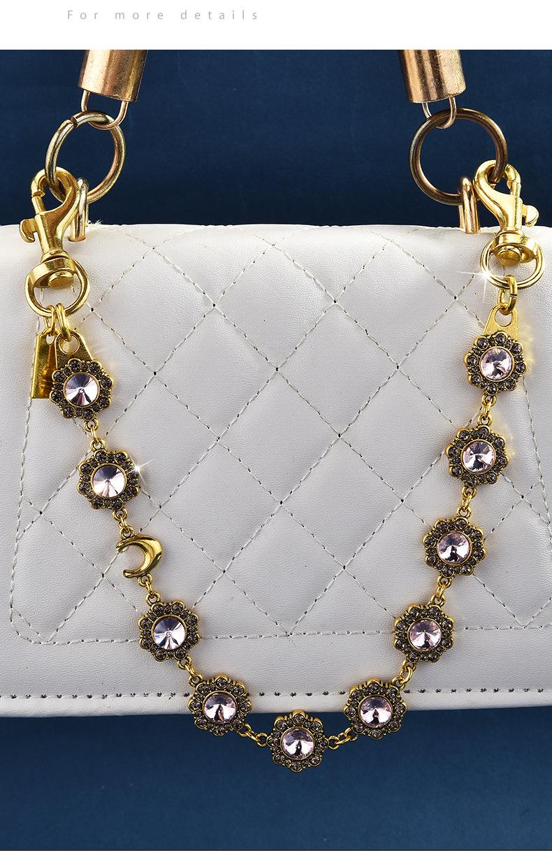 Retro and fashionable oval carved rhinestone bag chain, metal crossbody bag chain for women, bag chain