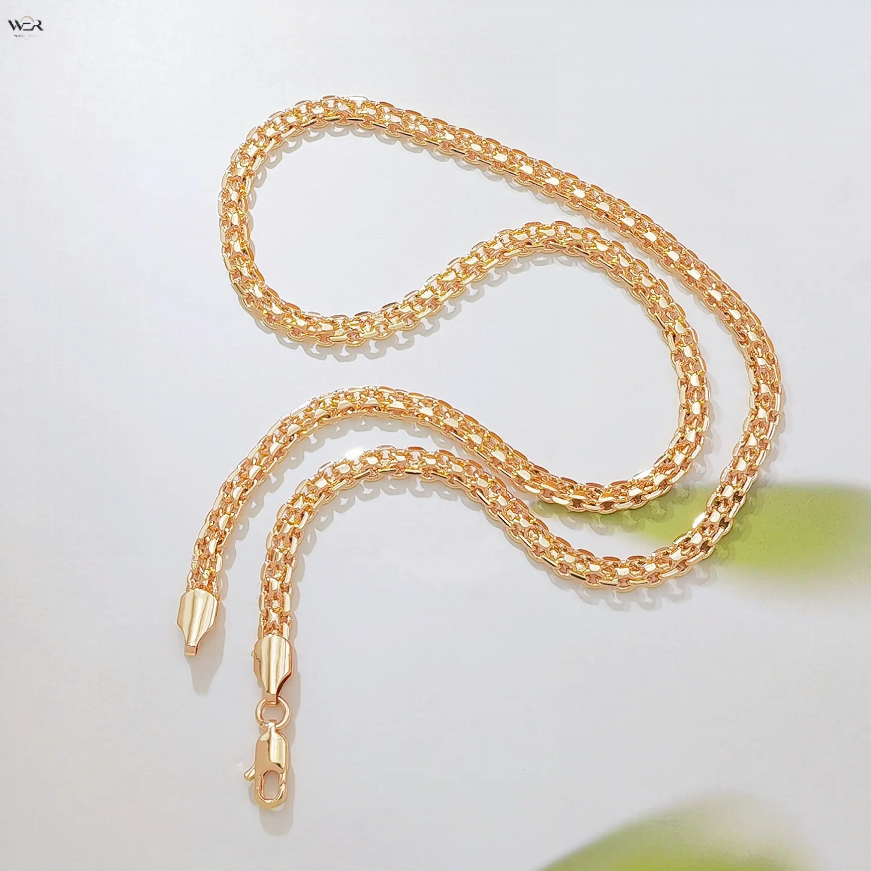 Gold Plated Mesh Chain Necklace for Women Men, Solid Wide Flat Woven Link Chain Choker Neck Jewelry Two Sizes Available 50cm 60cm