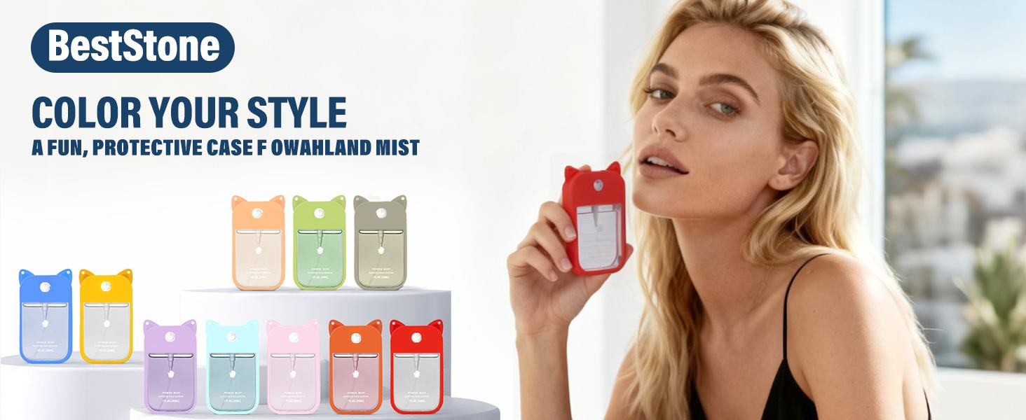 Silicone Case for Touchland Hand Sanitizer Spray 1FL OZ/30ml – Cute Pet Ear Design with Portable Keychain(Orange + Pink + Dark Blue + Purple + Green)