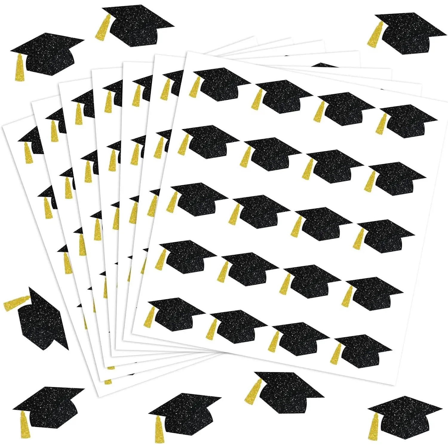 500 count Glitter Graduation Cap Stickers 2026 Grad Hat Envelope Seal Stickers Black  Self-Adhesive Label  for Greeting Cards Diploma Certificate Sealing School College Supplies