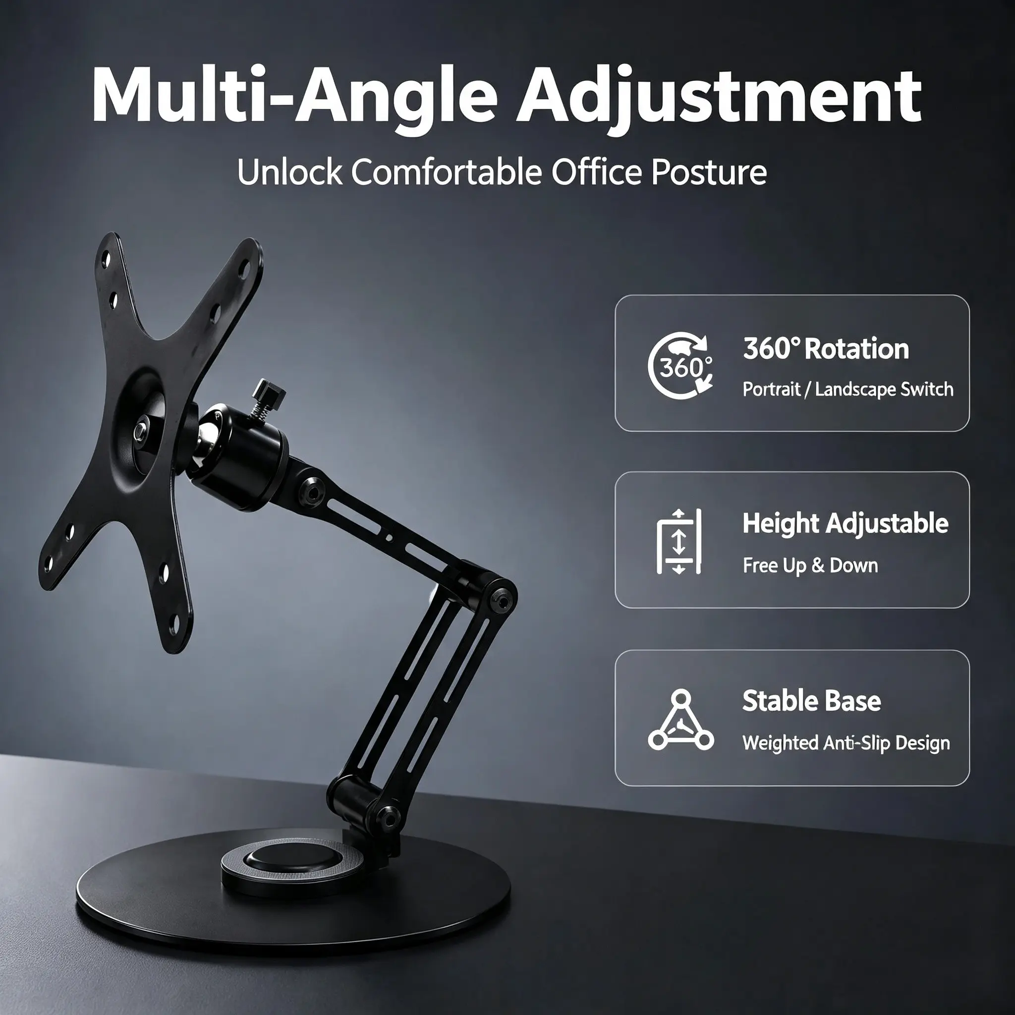 Universal 9-18.4 Inch Monitor Stand, Monitor Holder, 360° Rotatable Adjustable Display Mount, Ergonomic Design for Office & Home Use
