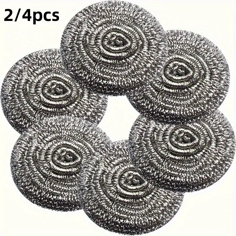 2/4pcs Stainless Steel Wire Ball Dish Brush, Metal Scrubber, Kitchen Cleaning Tool, Household Cleaning Tool, Bowl Washer, Restaurant Utensil, Durable and Effective