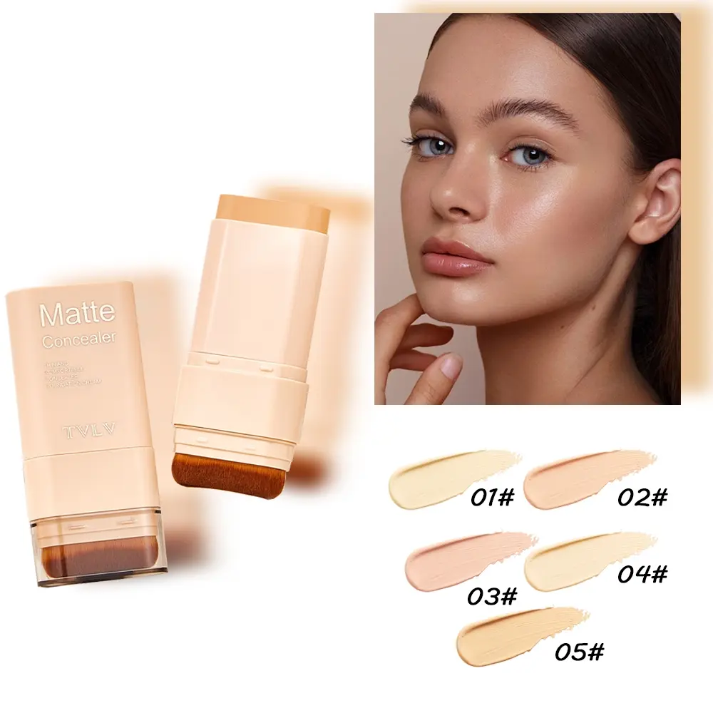 Matte Concealer Foundation Stick, High Coverage Nude Foundation Cream with Brush, Long Lasting Lightweight Poreless Natural Skin Makeup