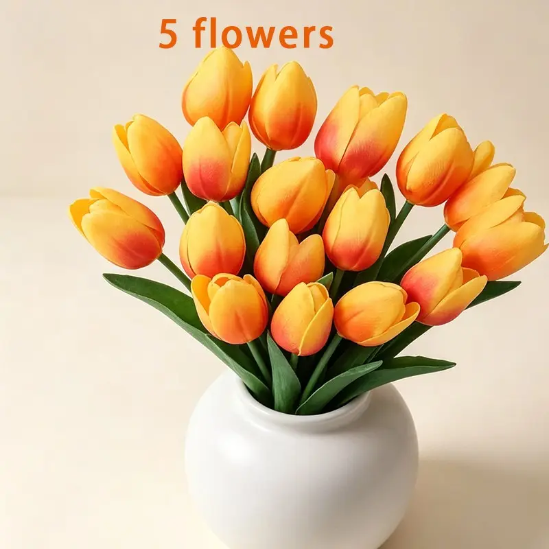 5pcs Realistic Tulip Bouquet, Natural Artificial Tulips for Home Decor, Wedding Room Decoration, Teacher's Day, Thanksgiving, Valentine's Gift, Artificial flower arrangements