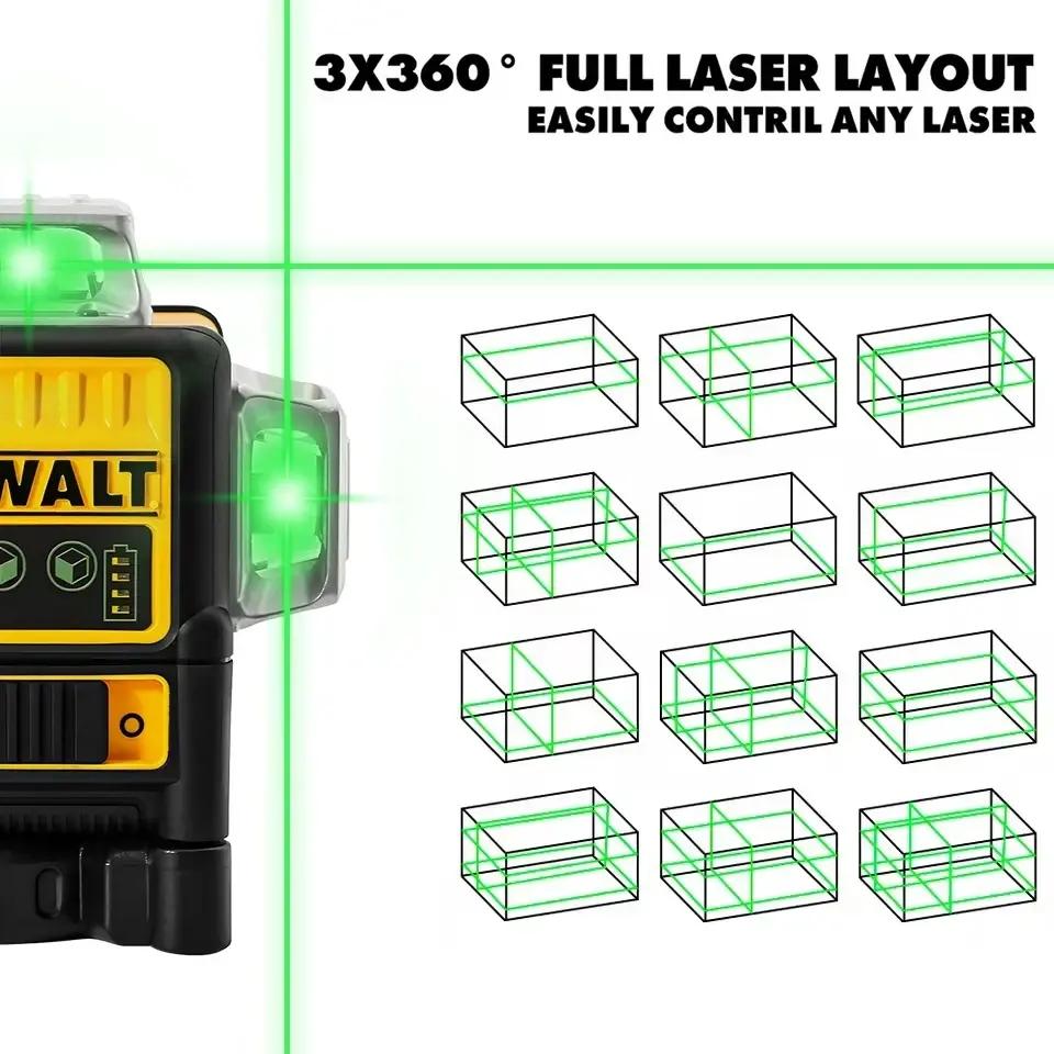 DEWALT DW089LG 12V Cordless Green Laser Level 12 Lines 360° Coverage Li-ion Battery Powered for DIY Professionals Outdoor Tool