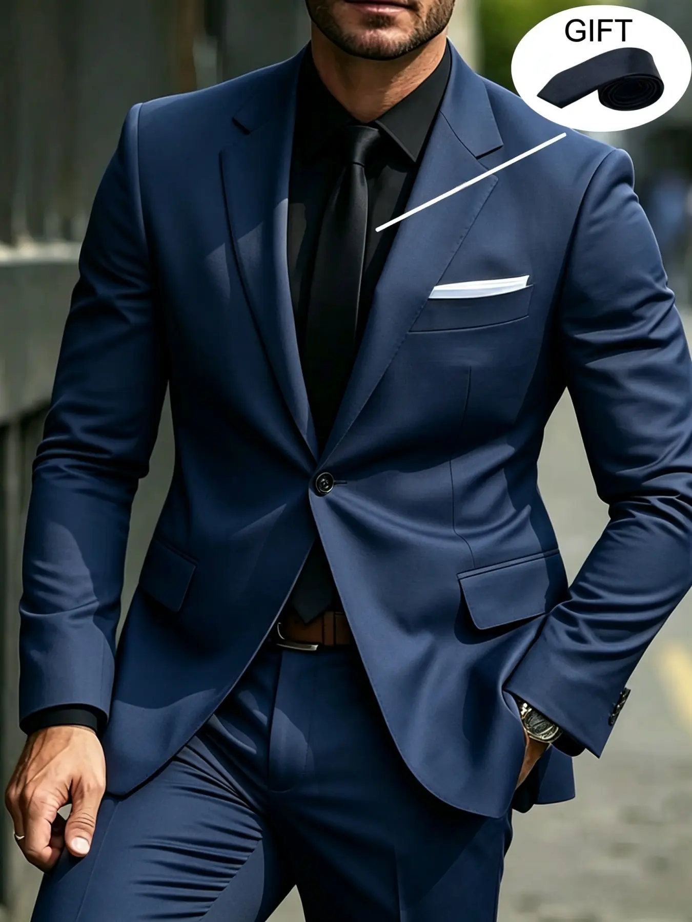 Men's Dapper 2-Piece Suit Set Notch Lapel Blazer Trousers with Black Tie Elegant Office Party Wedding