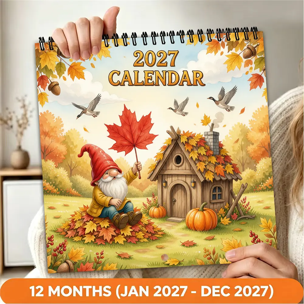 2027 Wall Calendar 12 Months Autumn Gnome Hanging Calendar For Home Decor & Personal Planning Gift