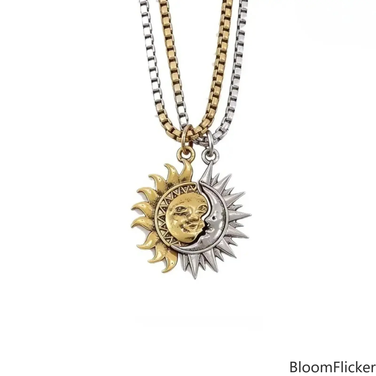 Sun & Moon Asymmetrical Couple Matching Necklace Set, Celestial His & Hers Pendant Jewelry, Romantic Layered Accessory, Sweet Sentimental Gift For Anniversary, Date Night, Valentine’s Day And Holiday Surprises