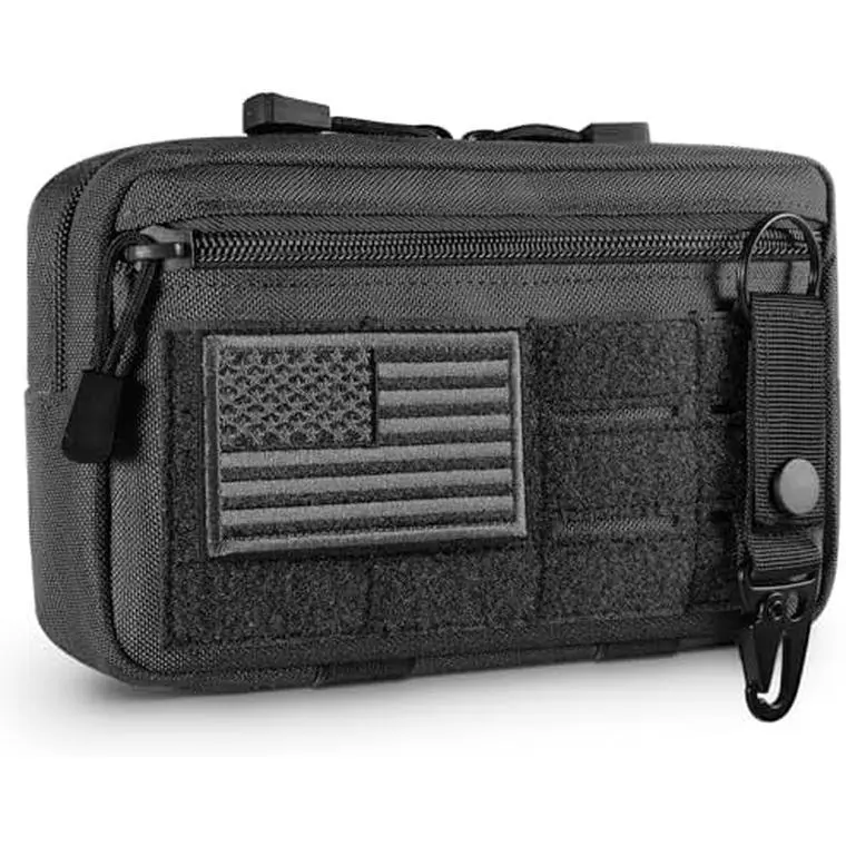 Tactical Molle Admin Pouch 8.7"x5.3"x2.2" Durable 1000D Nylon EDC Tool Pouch with US Flag Patch & Keychain Modular Storage Solution Essential Pack TikTokShopJumpstartSale, Waist Slip Pocket, Tactical Accessories