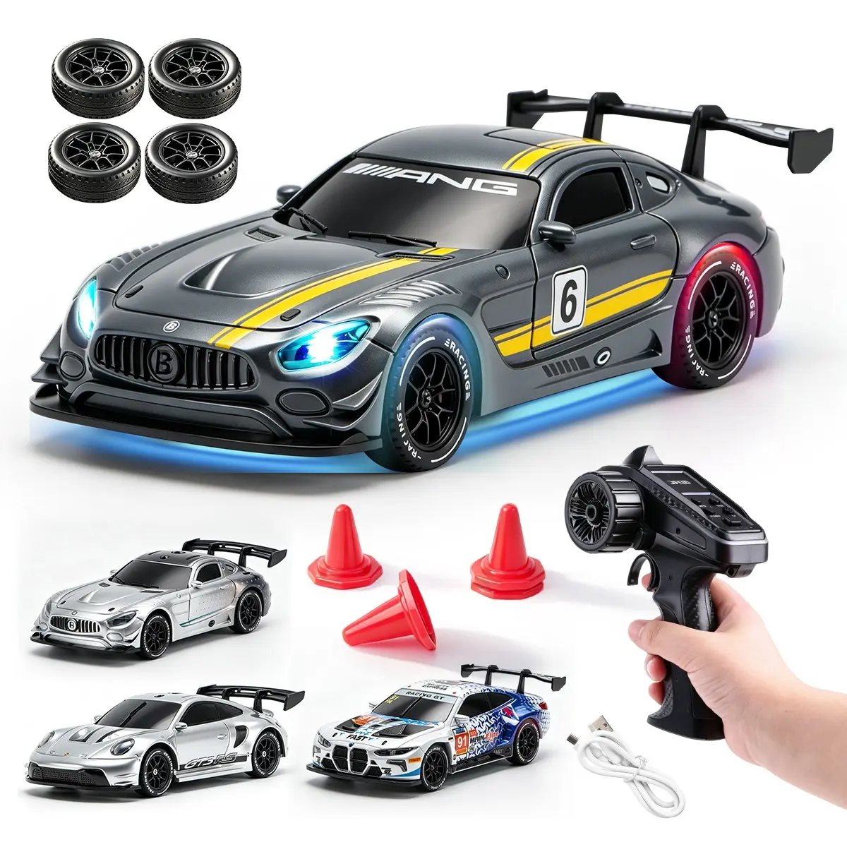 1/43 Scale Mini RC Drift Car, 2.4g Anti-Interference Gyro Stabilization, Multi-Mode Lights, Replaceable Tires, Indoor Racing Remote Controlled Car