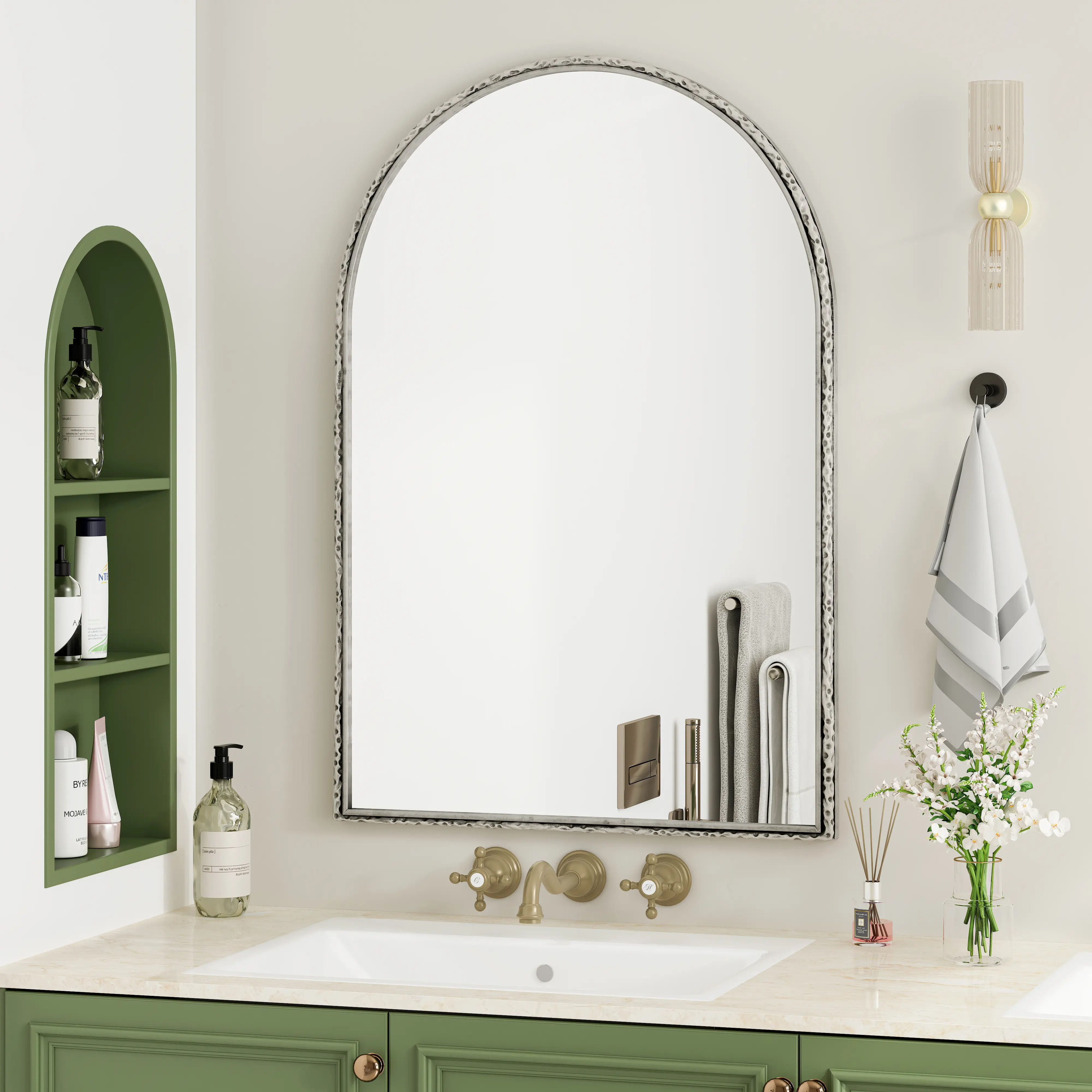 ARCH Arched Wall Mirror Silver Vanity Mirror for Bathroom Living Room Bedroom Entryway Wall Decor Arch Mirror Wall-Mounted Decorative Mirror for Home, Bathroom Furniture for Vanity Area, Storage, Remodel, Powder Room and Home Improvement