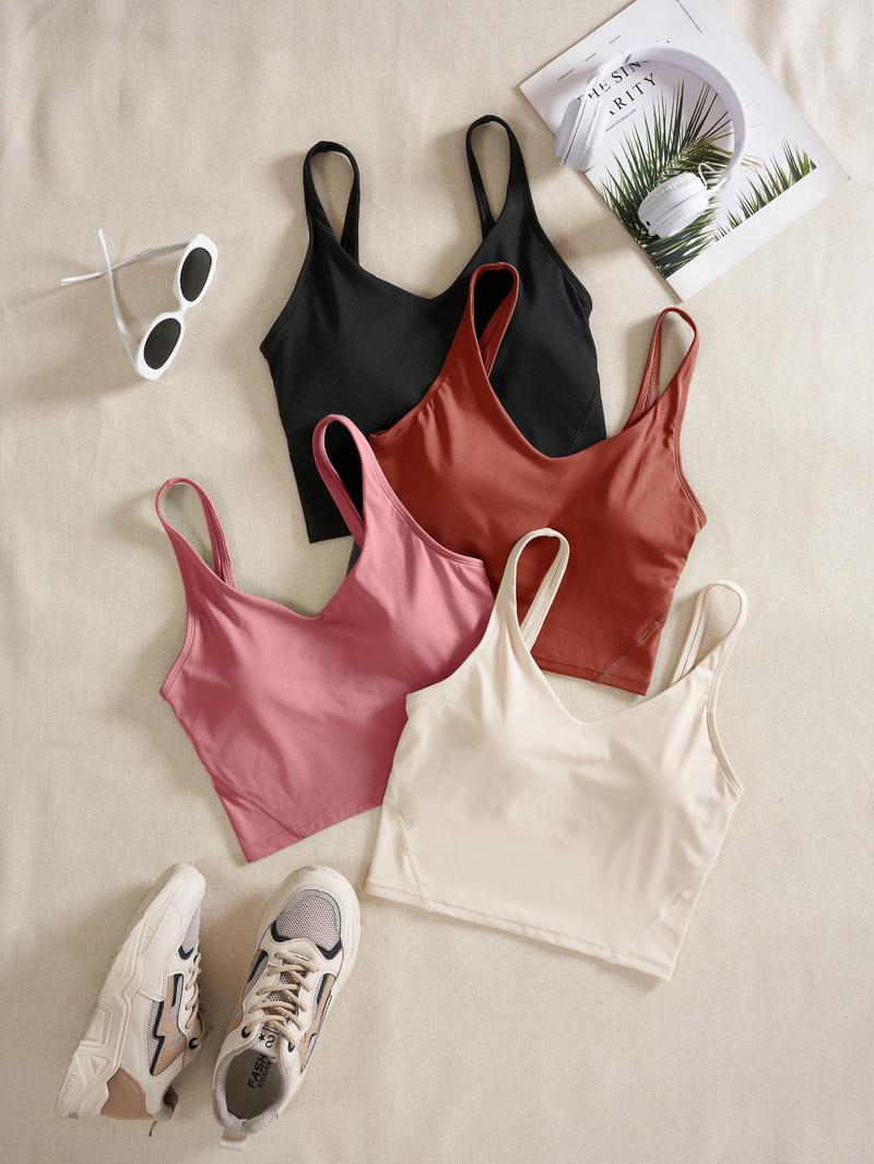 Women's Solid Sports Bra, Quick-Drying Breathable Comfortable Crop Cami Top for Yoga Gym Workout Running, Ladies Sportswear for Indoor and Outdoor Wear