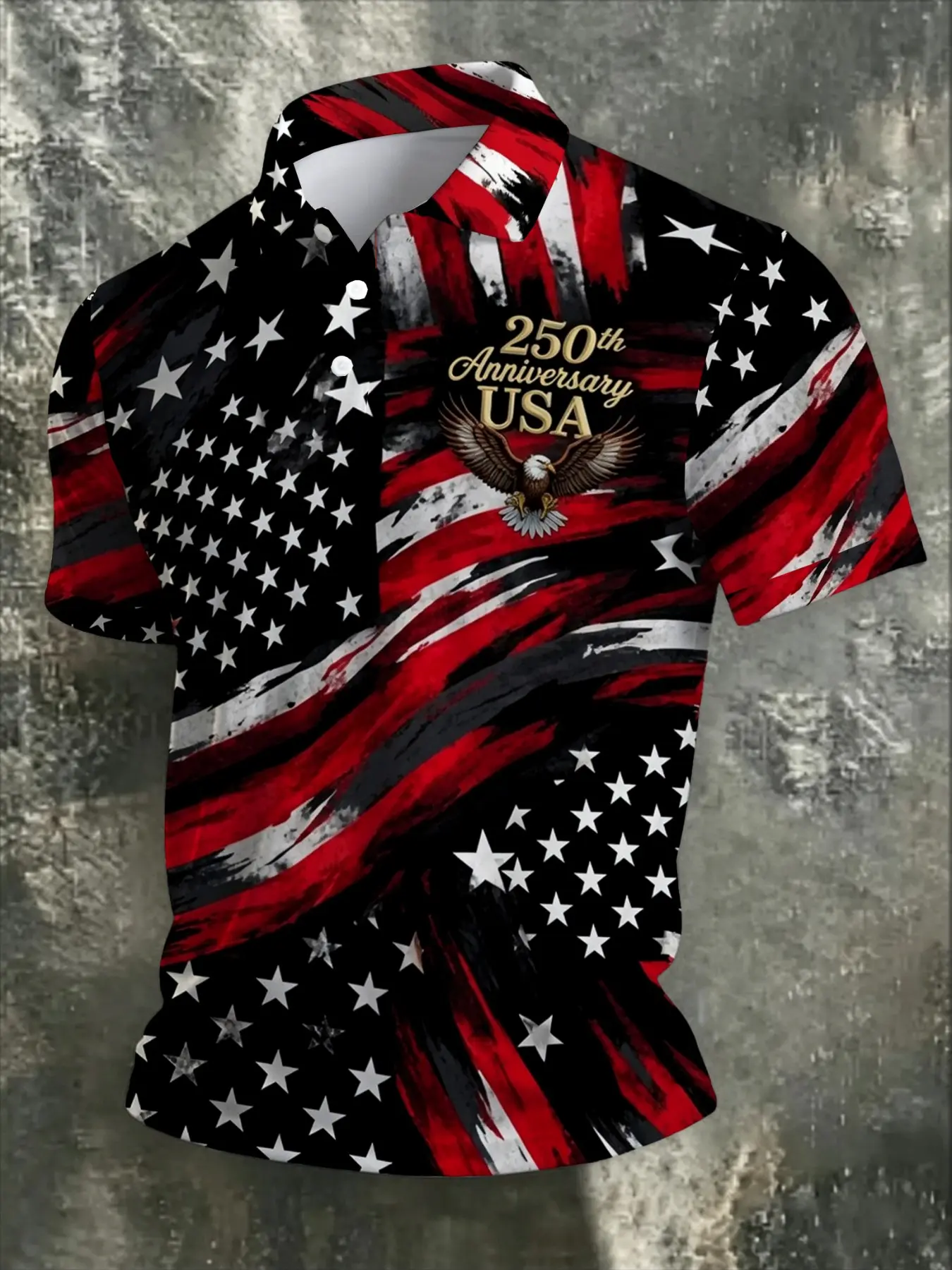 Independence Day Men's Lapel Polo Shirt, Artistic American Flag Eagle All-Over Print, Quick-Dry Commuter Short Sleeve Top