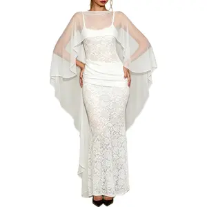 Chiffon Cape for Women Sheer Long Shawl Wraps Bridal Capelet for Evening Dresses Cover Up Formal Wedding Mesh Poncho