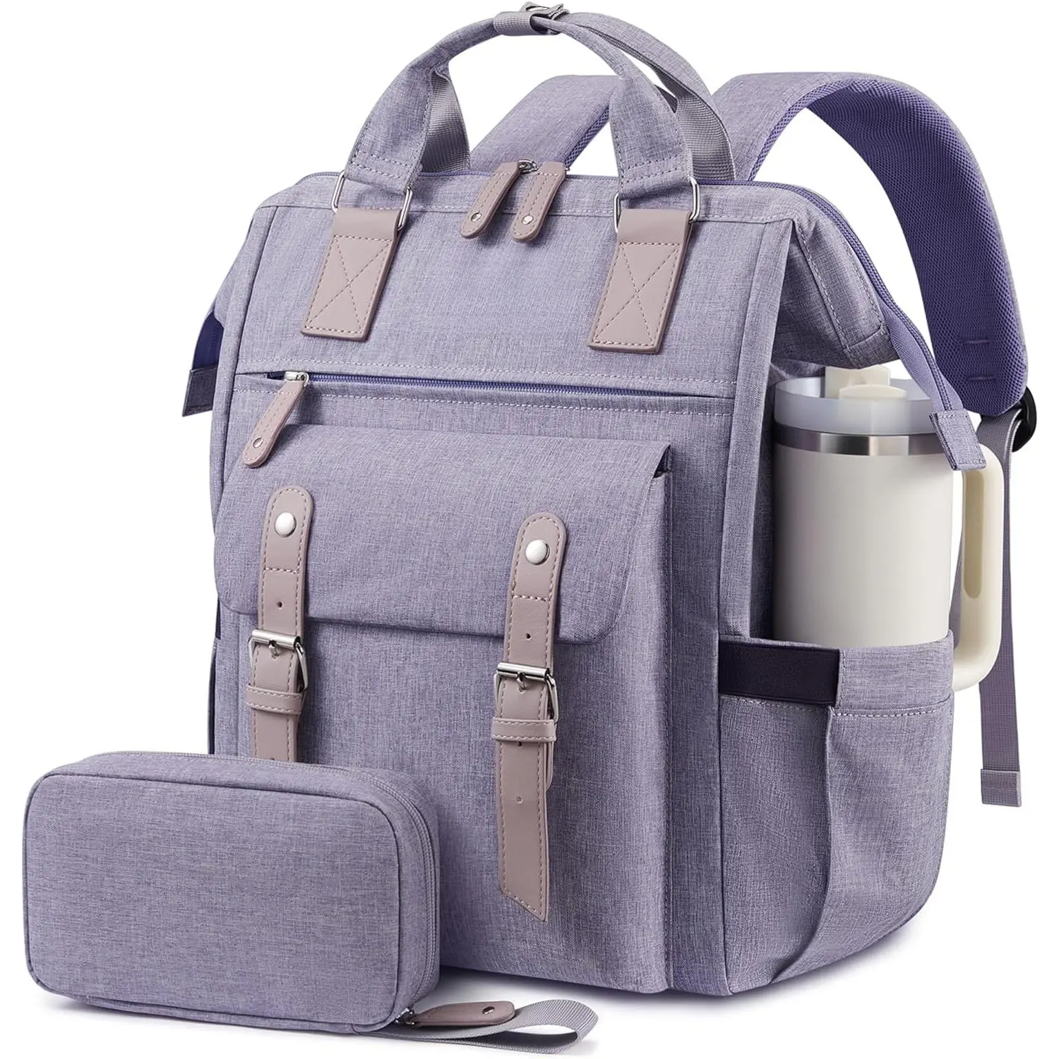 Women's Laptop Backpack, 15.6inch Teacher Nurse Work Bag, with Large Water Bottle Holder (can be attached to the handle), Waterproof Travel Backpack, Anti-theft College Computer Backpack with Small Pouch
