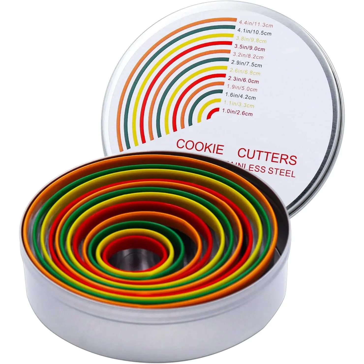 Round Biscuit  Set, 12 Pack Circle Cookie Cutters | Stainless Steel Donut  with Colorful Rubber Coating, Different Sizes for Dough, Fondant, Clay