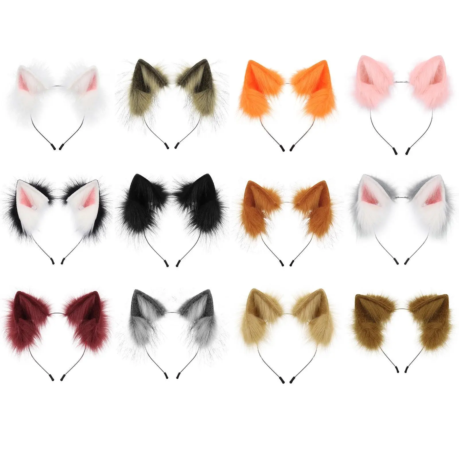 Handmade Faux Fur Animal Ears Headband - Furry Cat Fox Ear Hair Accessory for Cosplay, Animals-Themed Party, Masquerade Costume