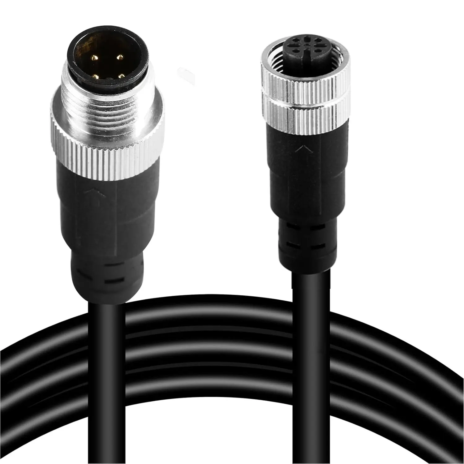 M12 4-Pin Male-Female Connection Cable - Industrial Waterproof Durable Sensor Extension Wire, A-Coded Safe Signal Cord for Automation Use, Multiple Lengths, Machinery Application