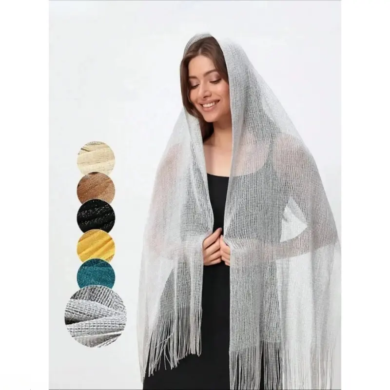 Women's Fashion Trendy Solid Sequin Shawl Scarf - Boho Lightweight Fringe-Edge Wrap, Multi-Use Beach Cover Ups for Daily & Party Outfits (Bag Charm & Twilly Accessory), Fashion Shawl