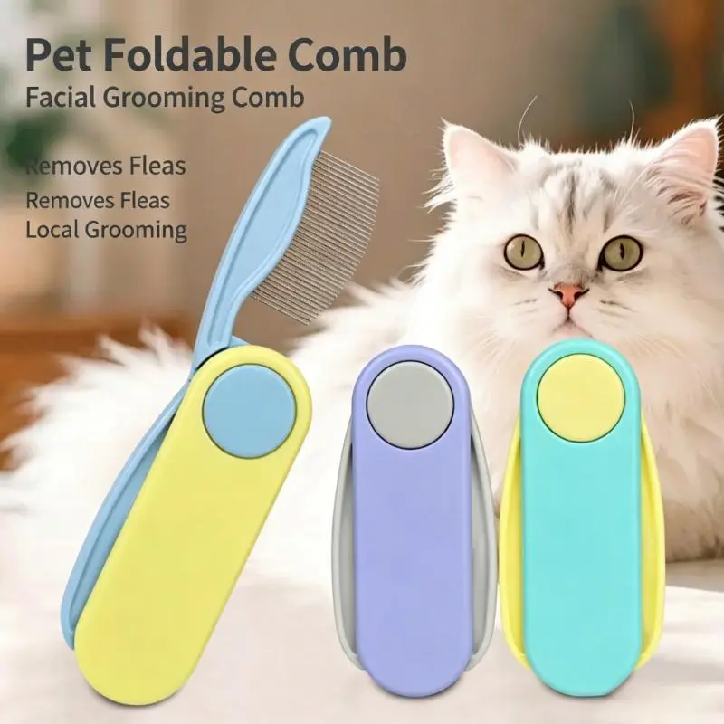 Foldable Dual-Head Tear Stain Remover Eye Comb Professional Eye Comb for Pets,Stainless Steel Folding Tear Stain Remover for Cats & Dogs for Small Dogs Cats Hamsters Grooming Tool(2pcs)