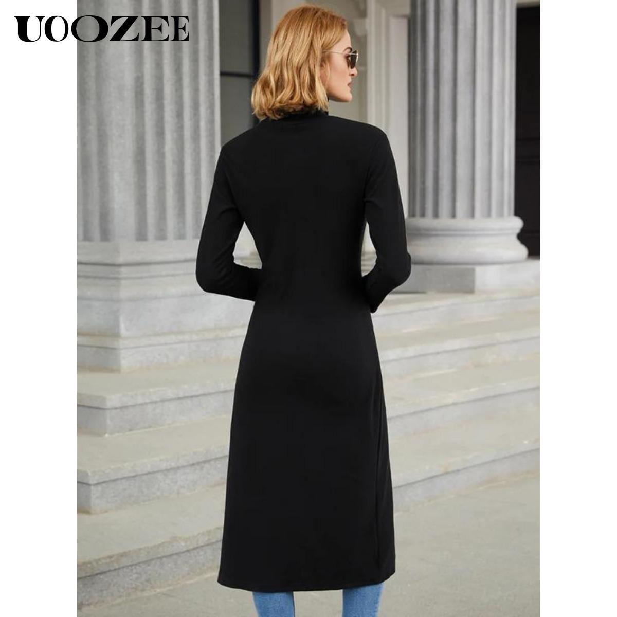 UOOZEE Women's simple tight solid color split high collar long sleeve knitted top, elegant casual, with a strong sense of design, elastic and comfortable fabric, suitable for daily leisure and commuting fall clothing women office outfits
