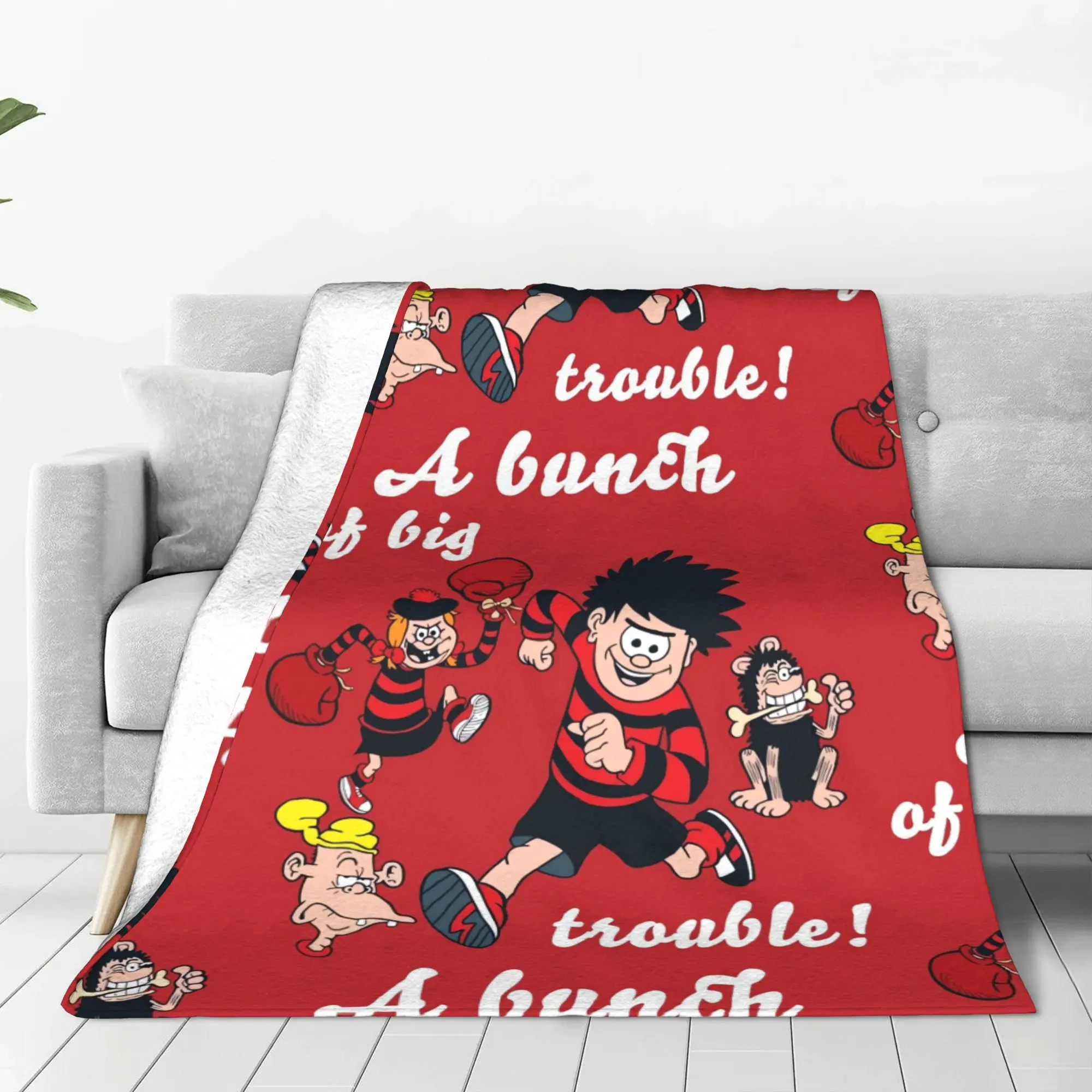 Dennis and Gnasher Character Print Pure Cotton Blanket, Flannel Warm Multi-Size Home Use Throw for Living Room