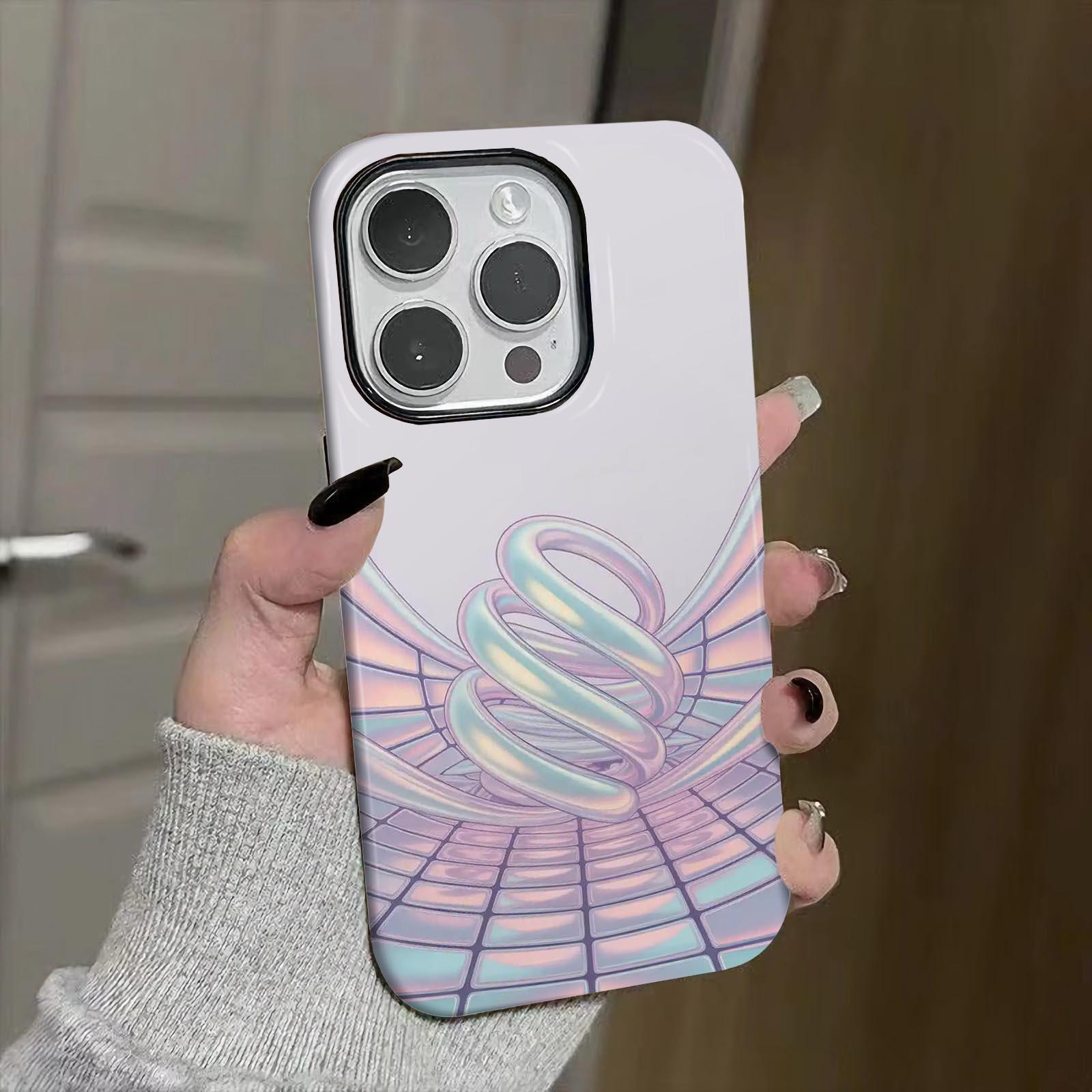 3D, spiral, grid Soft And Hard Two-In-One Film Printed Full Pattern Case For IPhone 16 15 14 13 1211 Pro Max Plus Phone Case