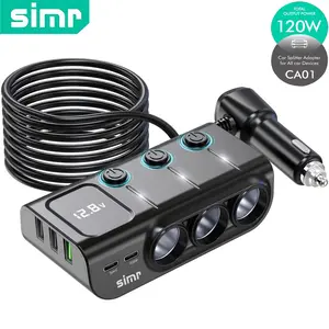 Simr 8-In-1 Car Plug 120w Multiport USB-C Quick Charge Adapter, Fast Charging Supported, Portable Power Bank with 8 Slots, Ideal for Travel & Daily Use, Fast Car Charger USB C