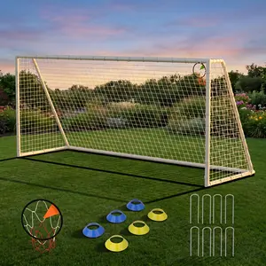 Heavy Duty 7x16 FT Soccer Goal Net for Backyard - Portable Kids Soccer Training Equipment w/ High-Strength Netting, Sturdy Metal Frame, Ground Stakes & Cones for Advanced Youth Players, Clubs, Schools