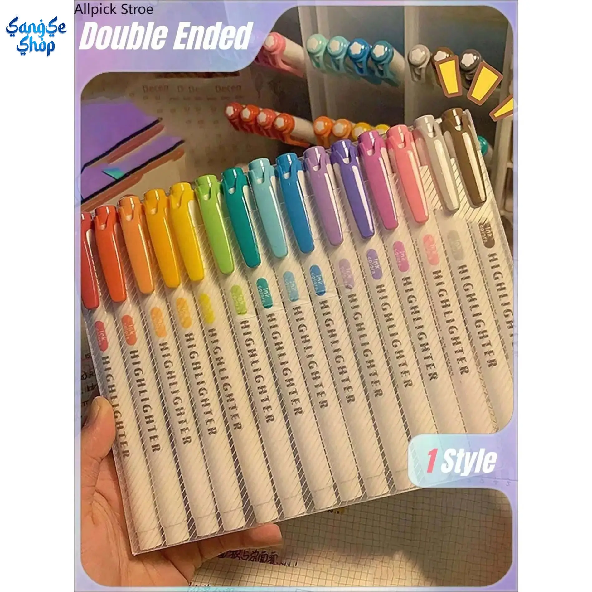 Colorful Dual Tip Highlighters Set for Studying and Note-Taking, 1 Set of Smooth-Writing Pens for the Classroom, Back to School