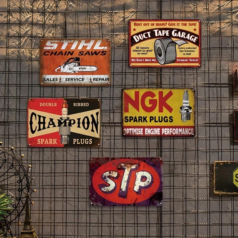 Vintage Letter & Cartoon Pattern Hanging Sign, 5 Counts/set Garage Industrial Style Art Decoration, Wall Decor for Home Living Room Dining Room Office