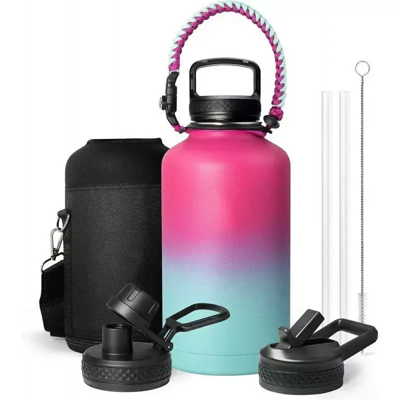 2L Stainless Steel Water Bottle, Insulated Leak-Proof Travel Mug with Straw, Outdoor Fitness Camping Home Office Use, Durable Design
