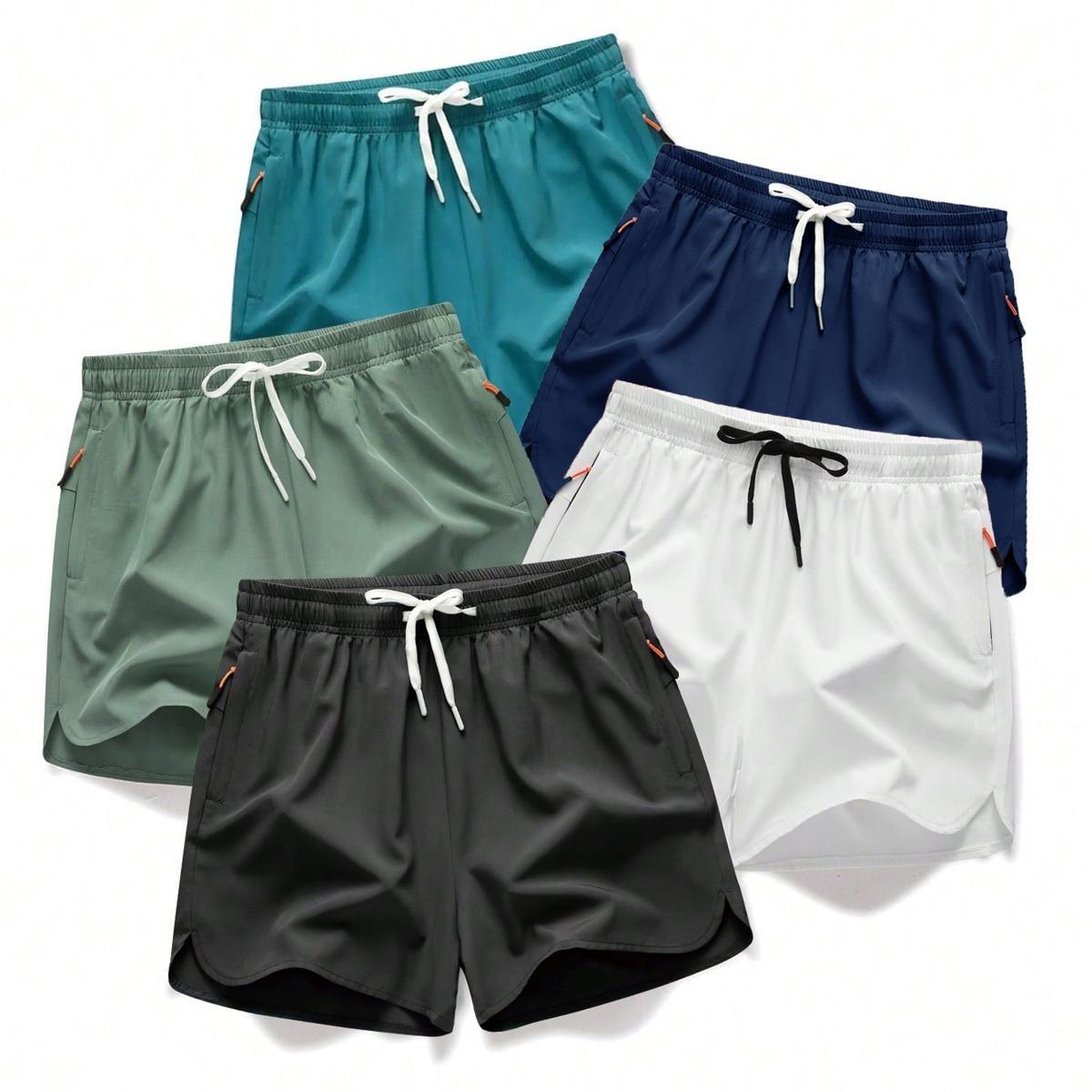 5-piece set Men's Drawstring Zipper Pocket Shorts, Casual ElasticWaist Beach Shorts for Summer, Breathable Men'sBottoms for Daily Wear Shorts Pack of 5  5 sense gifts for him Summer swim trunks with quick drying, breathable and icy feel tiktok shop deals
