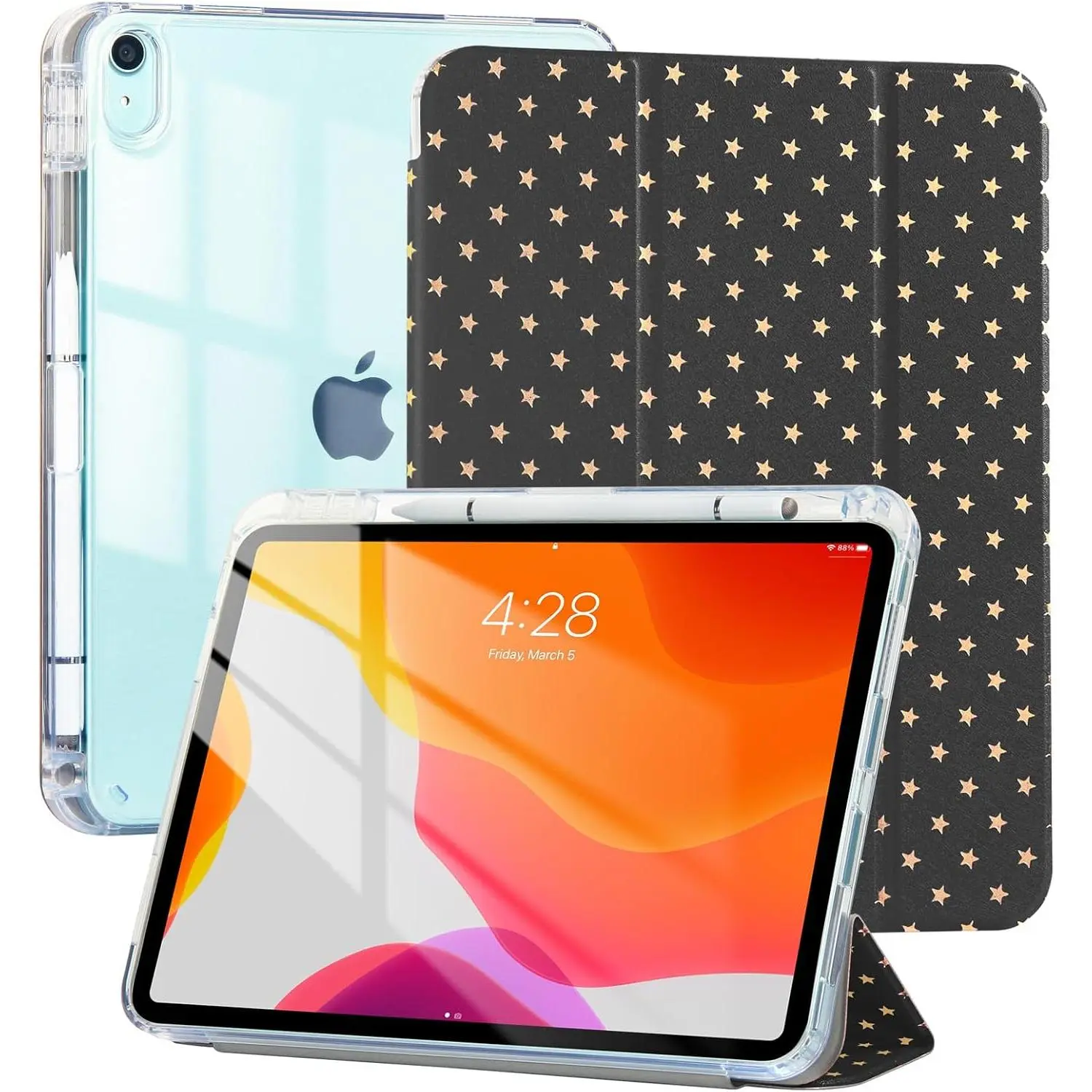 Slim Case for iPad (A16) 11th Generation 11 Inch (2025), iPad 10th Generation 10.9 Inch (2022) with Pencil Holder, Shockproof Clear Hard , Shiny  Tablet Cover for Women Girls-Black