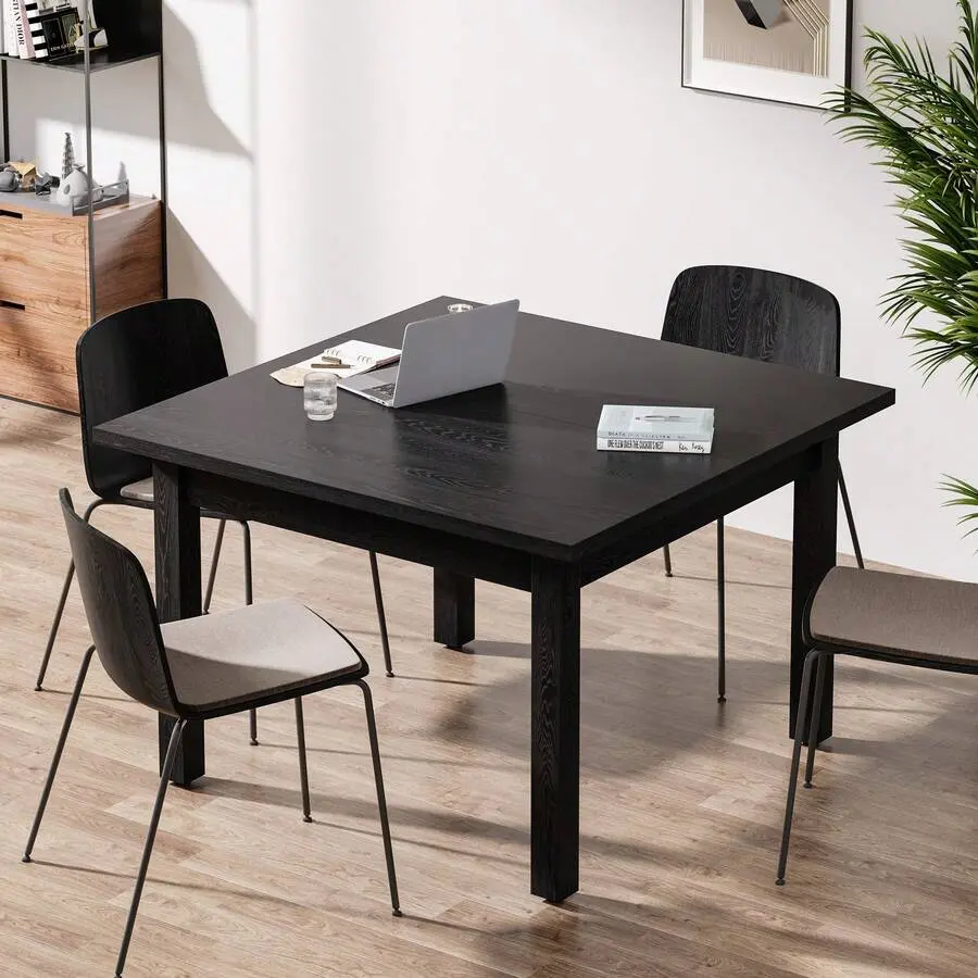 39.4-Inch Square Conference Table 4, Small Wooden Meeting Room Table With Solid Wood Legs And Thicken Tabletop Conference Room Seminar Room Boardroom, Black