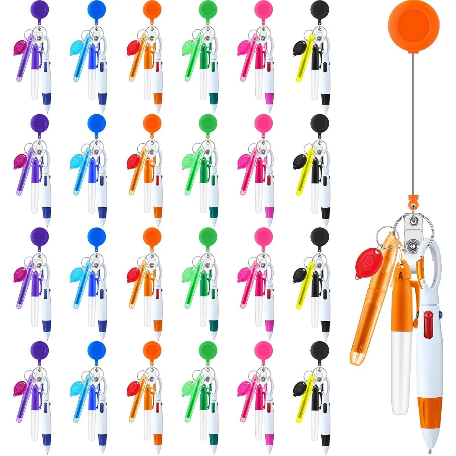 120 count Nurse Pen  Set with Retractable Shuttle Pens, Marker Pen, Mini Tip Highlighter, LED  Flashlight, Badge Reels Bulk for  Nicu Accessories(Multi Colors)
