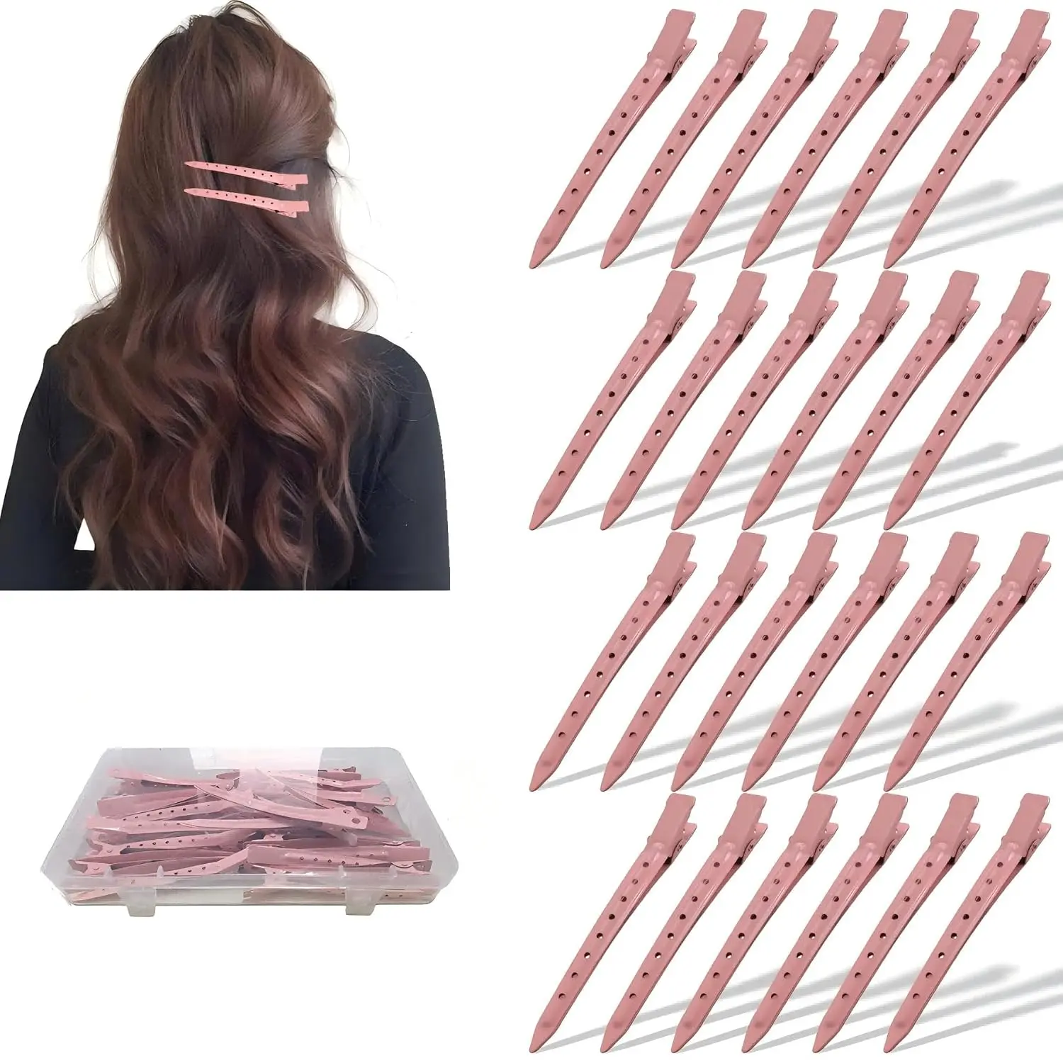 24 count Large Duck Bill Clips,Curling Hair for Hair Clips, Rust-Proof Metal  Clip, Hole Styling Clip,Suitable for Hairstyling Hair Dye()