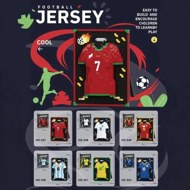 Football Jersey Sports Figure Building Block Model, International Football Match Scene Ornament, Sports Desktop Collectible Display Decor
