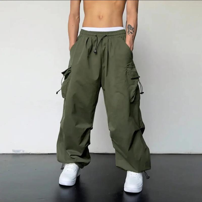 Kyn Apparel 2025 Summer New Quick Drying Work Pants Men's American Parachute Pants High Waist Wide Leg Casual Sports Long Pants