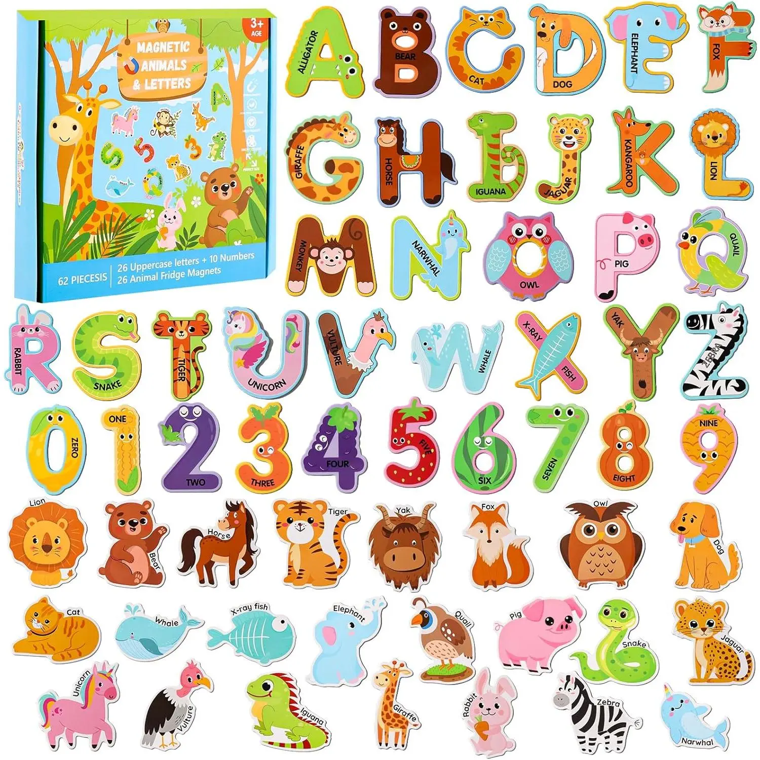 52PCS Kids Fridge Magnets Set, Animal & Alphabet Letters for Toddlers| 26 + 26 Uppercase Letters, Easy-Grip Size, Magnets, Fsc Paper, for Fridge or Whiteboard