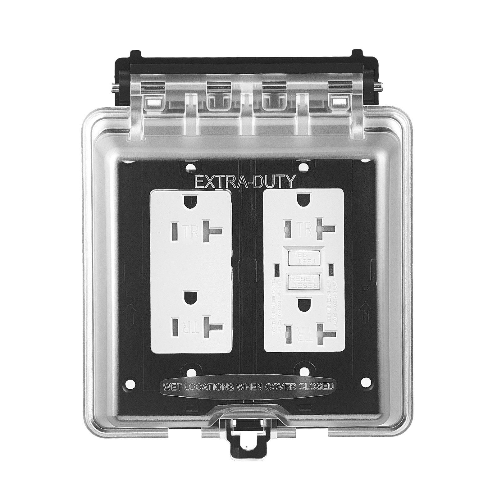 VEVOR Outdoor Outlet Cover, 2-Gang Weatherproof Electrical Outlet Cover with Lockable Design, High-Strength PC Material, 12-in-1 Outside Receptacle Socket, Horizontal/Vertical for Easy Installation