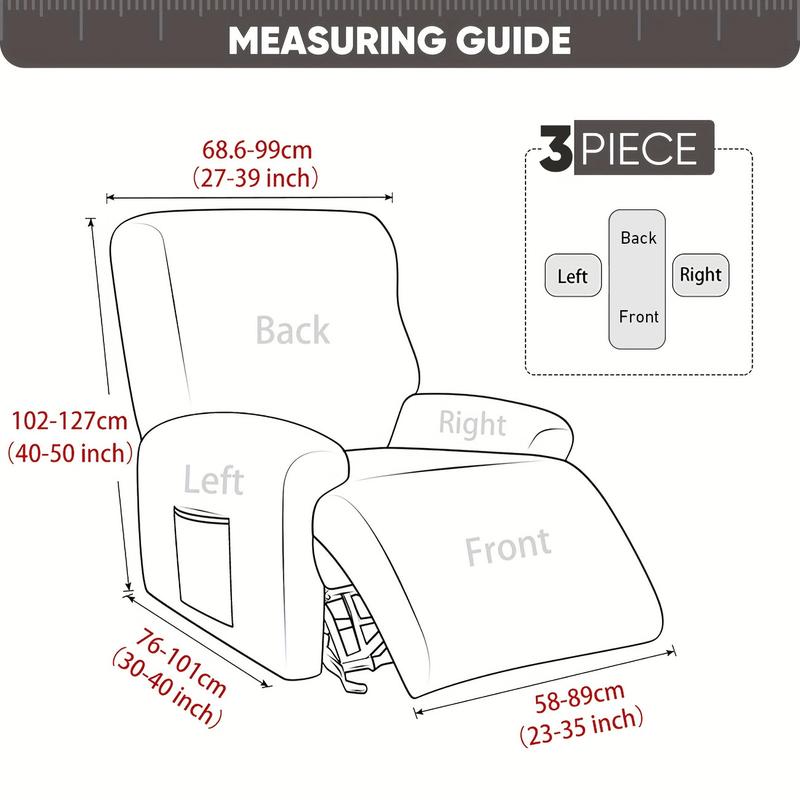 Lavishicover Line Pattern Elastic Recliner Chair Cover for Single Sofa, Noslip Recliner Slipcover with Side Pocket, Furniture Protector for Home Decor