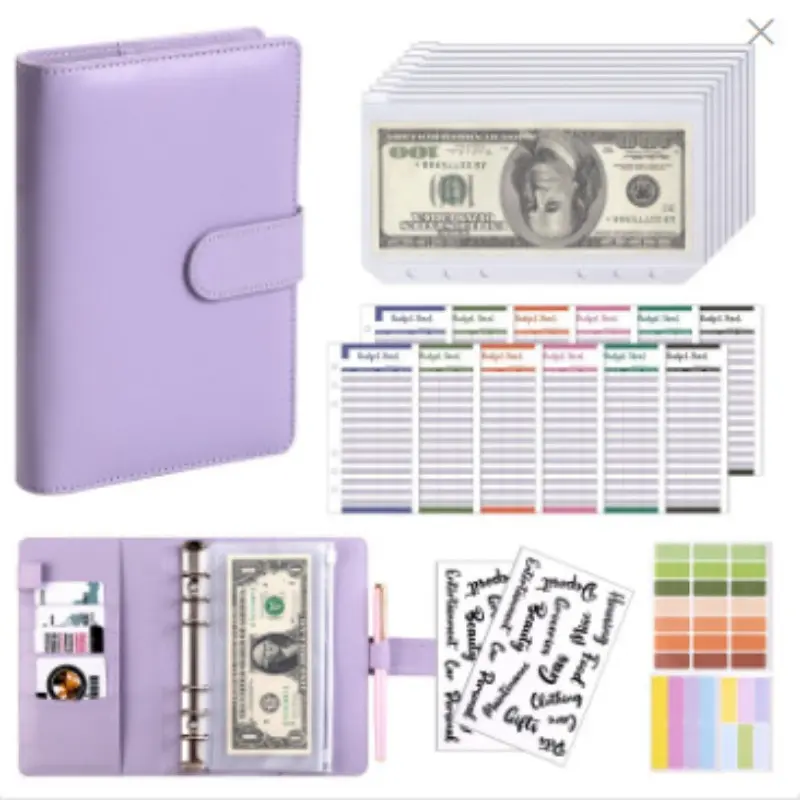 12 Budget Sheets A6 Binder Set, Monthly Budget Financial Table & 8 Pockets & 10 Colorful Labels, Office Supplies for Home, School, Office, Dorm